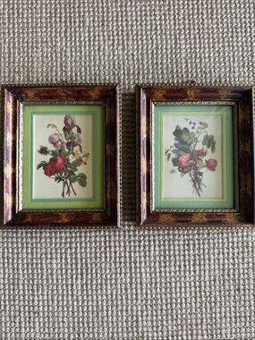 Pair of Vintage HK Chicago Antiqued Collection JL Prévost Floral Framed Art